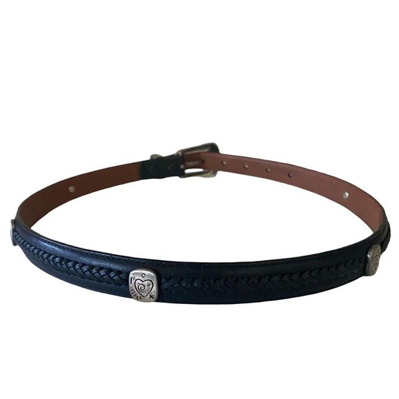 Vintage Reflexions by Montana Silversmiths Leather Skinny  Belt Black With Heart